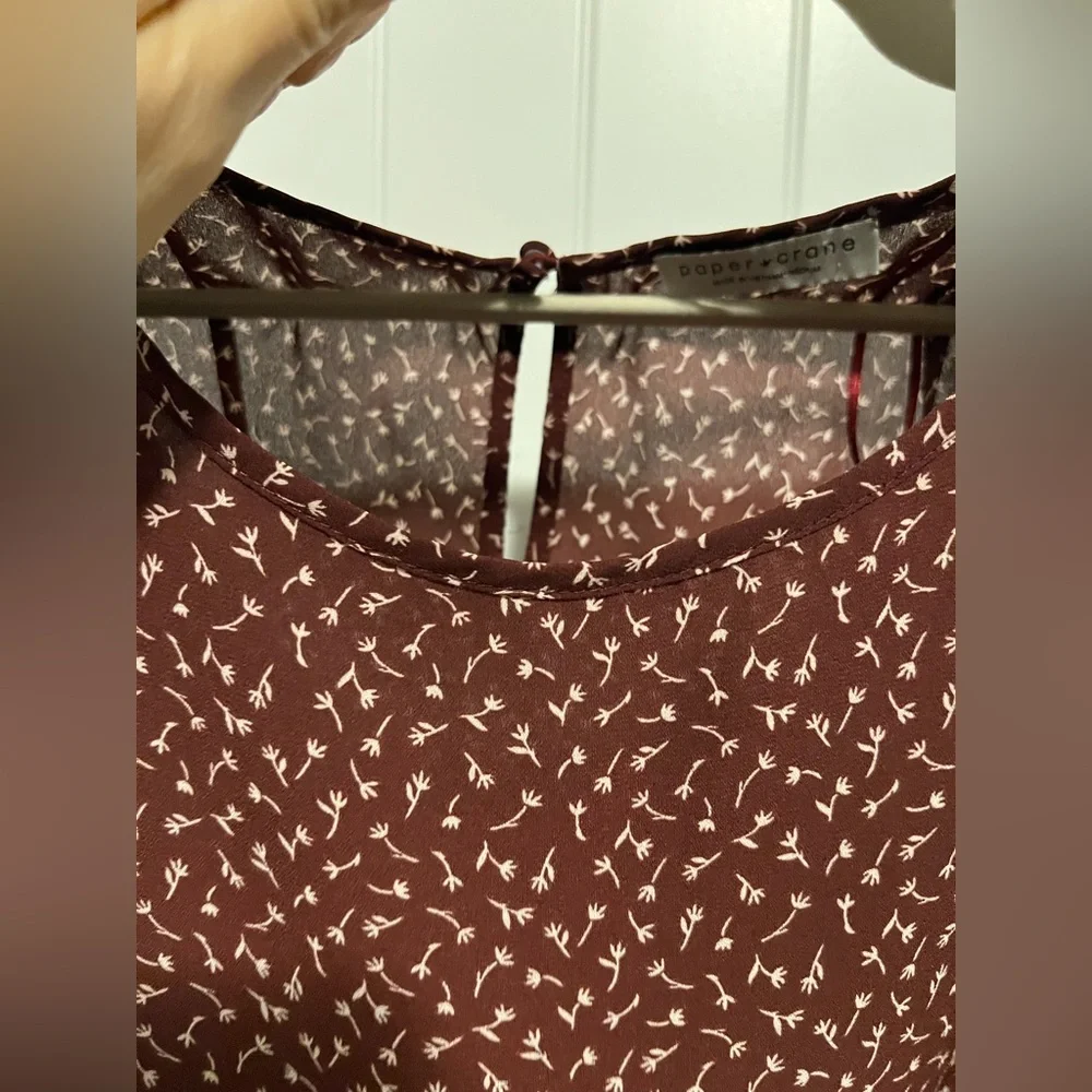 Paper Crane Puff Sleeve Floral Top | Smocked Hem Boho Blouse M - Picture 6 of 6